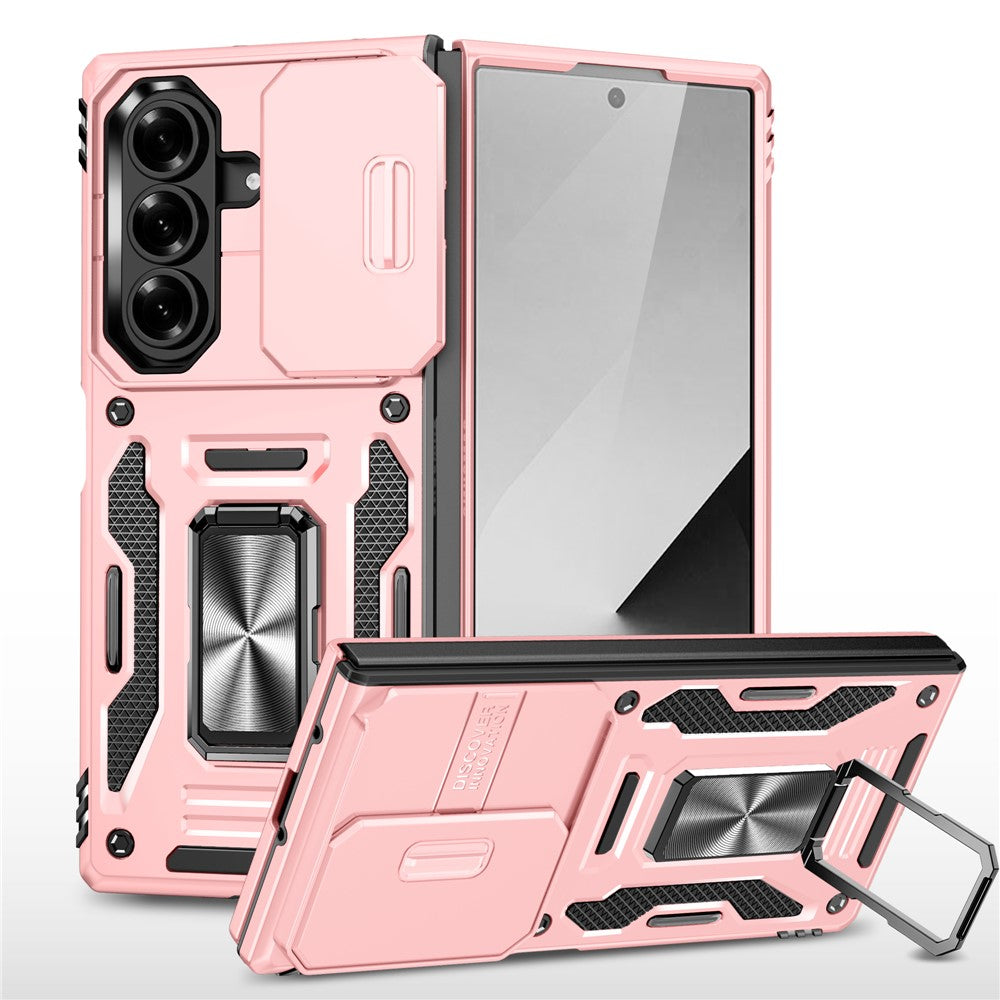 For Samsung Galaxy Z Fold7 5G Case Kickstand Slide Lens Lid PC + TPU Drop - Rose Gold
