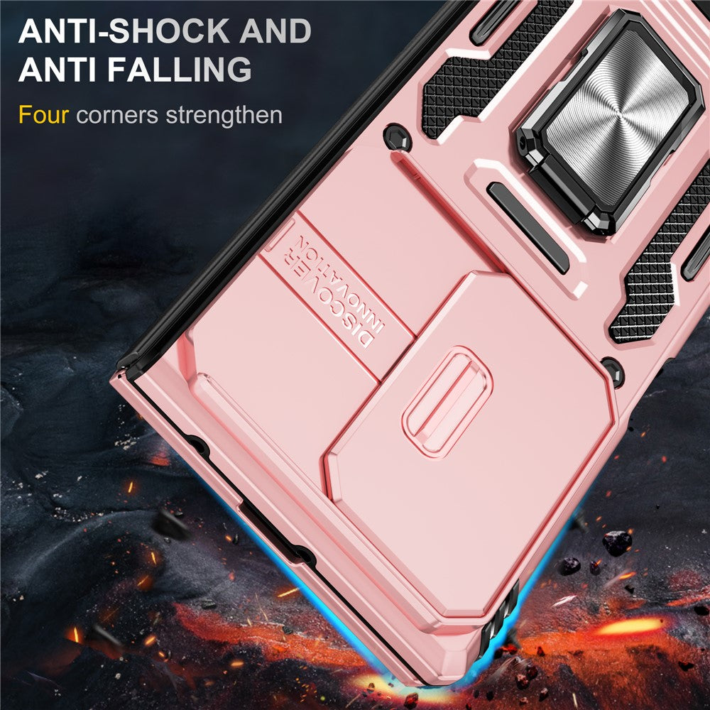 For Samsung Galaxy Z Fold7 5G Case Kickstand Slide Lens Lid PC + TPU Drop - Rose Gold