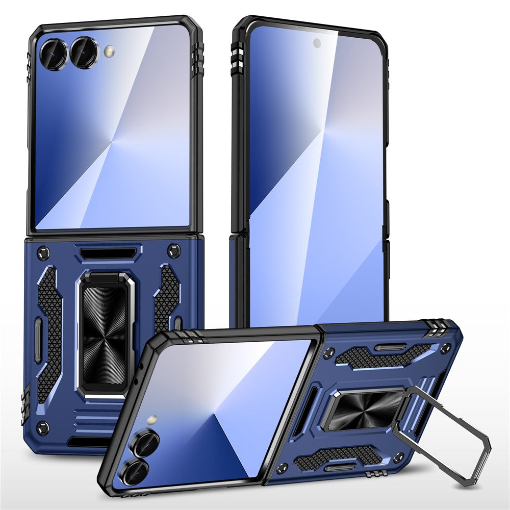 For Samsung Galaxy Z Flip7 5G Case Kickstand Slide Lens Lid PC + TPU Drop - Navy Blue