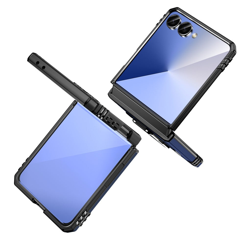 For Samsung Galaxy Z Flip7 5G Case Kickstand Slide Lens Lid PC + TPU Drop - Navy Blue