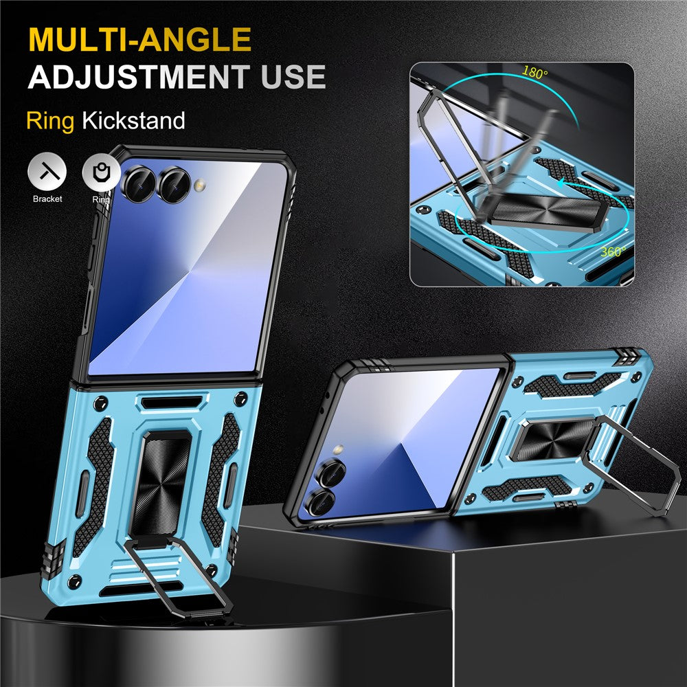 For Samsung Galaxy Z Flip7 5G Case Kickstand Slide Lens Lid PC + TPU Drop - Baby Blue