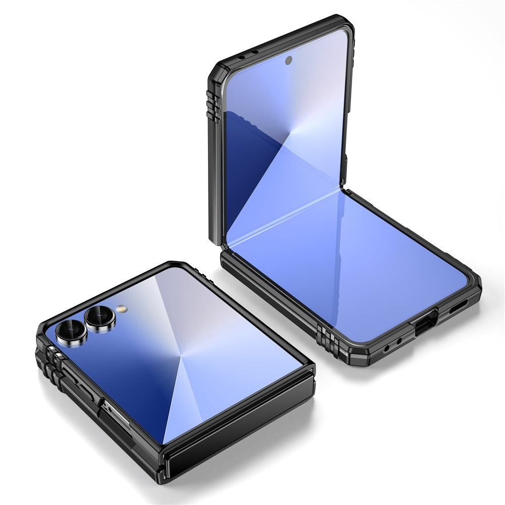 For Samsung Galaxy Z Flip7 5G Case Kickstand Slide Lens Lid PC + TPU Drop - Black