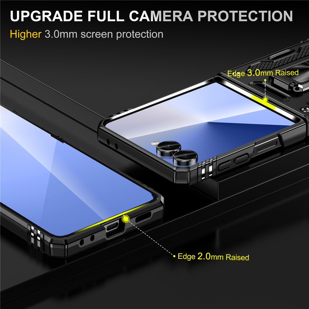 For Samsung Galaxy Z Flip7 5G Case Kickstand Slide Lens Lid PC + TPU Drop - Black