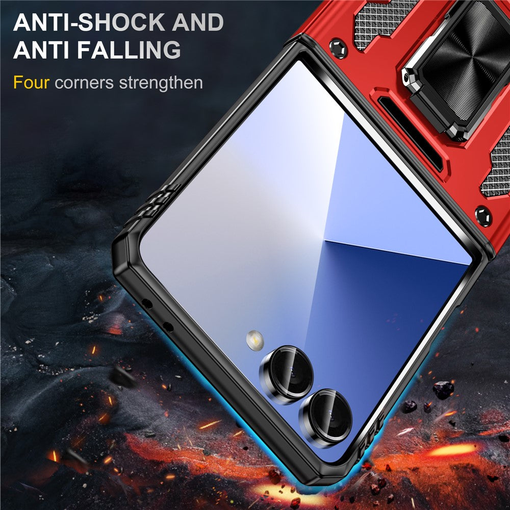 For Samsung Galaxy Z Flip7 5G Case Kickstand Slide Lens Lid PC + TPU Drop - Red