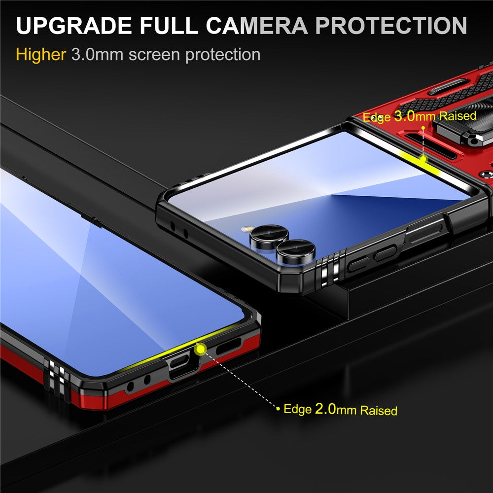 For Samsung Galaxy Z Flip7 5G Case Kickstand Slide Lens Lid PC + TPU Drop - Red