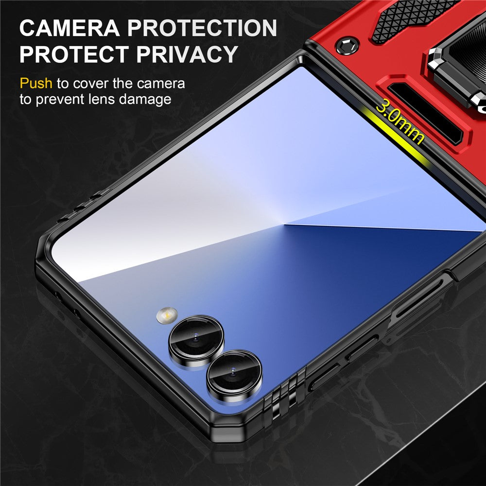 For Samsung Galaxy Z Flip7 5G Case Kickstand Slide Lens Lid PC + TPU Drop - Red