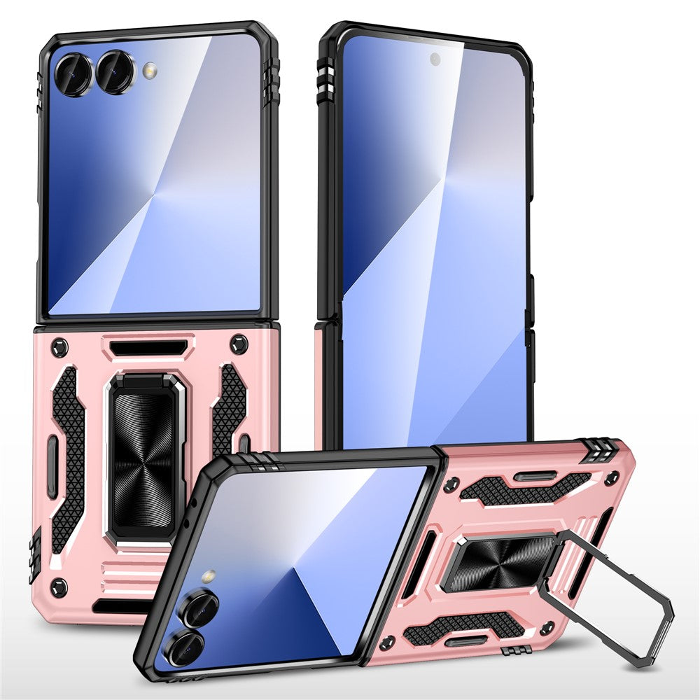 For Samsung Galaxy Z Flip7 5G Case Kickstand Slide Lens Lid PC + TPU Drop - Rose Gold