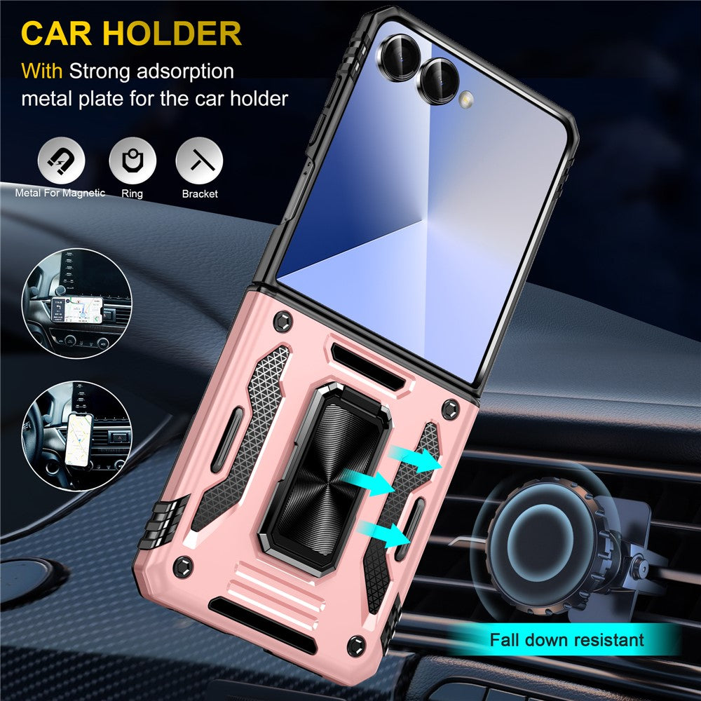 For Samsung Galaxy Z Flip7 5G Case Kickstand Slide Lens Lid PC + TPU Drop - Rose Gold