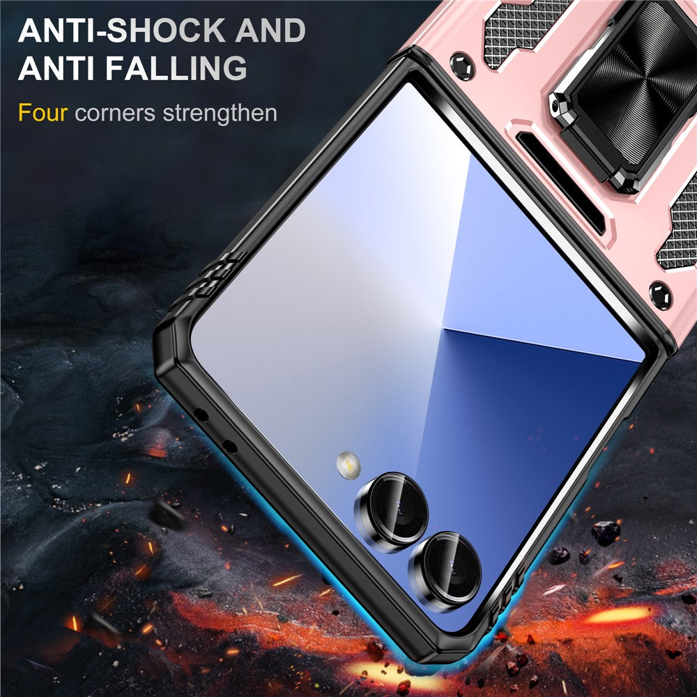 For Samsung Galaxy Z Flip7 5G Case Kickstand Slide Lens Lid PC + TPU Drop - Rose Gold