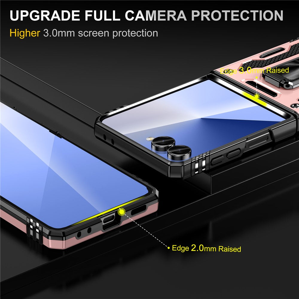 For Samsung Galaxy Z Flip7 5G Case Kickstand Slide Lens Lid PC + TPU Drop - Rose Gold