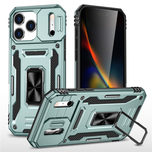 For iPhone 17 Pro Max Case Kickstand Slide Lens Lid PC + TPU Drop - Green