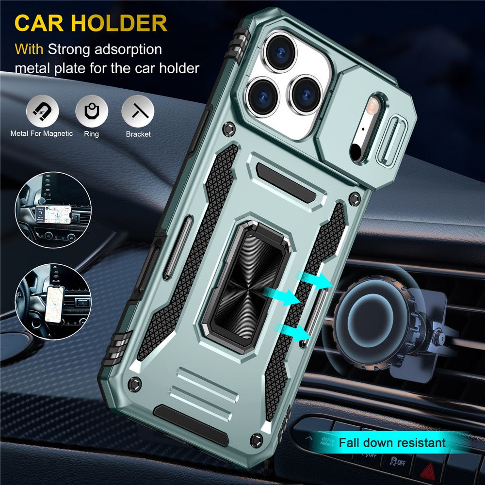 For iPhone 17 Pro Max Case Kickstand Slide Lens Lid PC + TPU Drop - Green