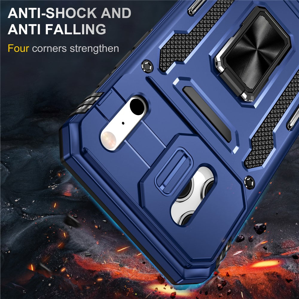 For iPhone 17 Pro Max Case Kickstand Slide Lens Lid PC + TPU Drop - Navy Blue