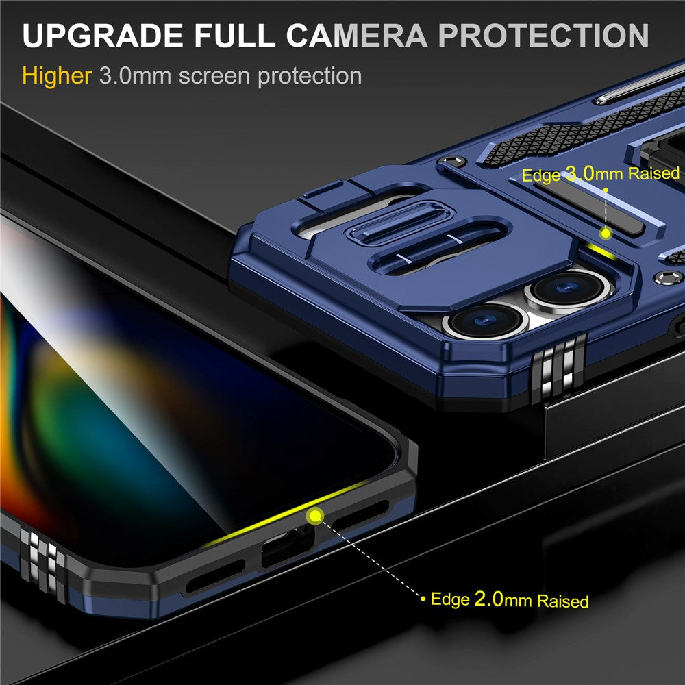 For iPhone 17 Pro Max Case Kickstand Slide Lens Lid PC + TPU Drop - Navy Blue