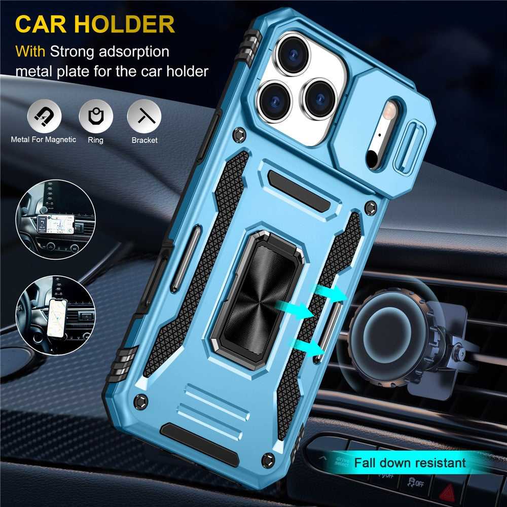 For iPhone 17 Pro Max Case Kickstand Slide Lens Lid PC + TPU Drop - Baby Blue