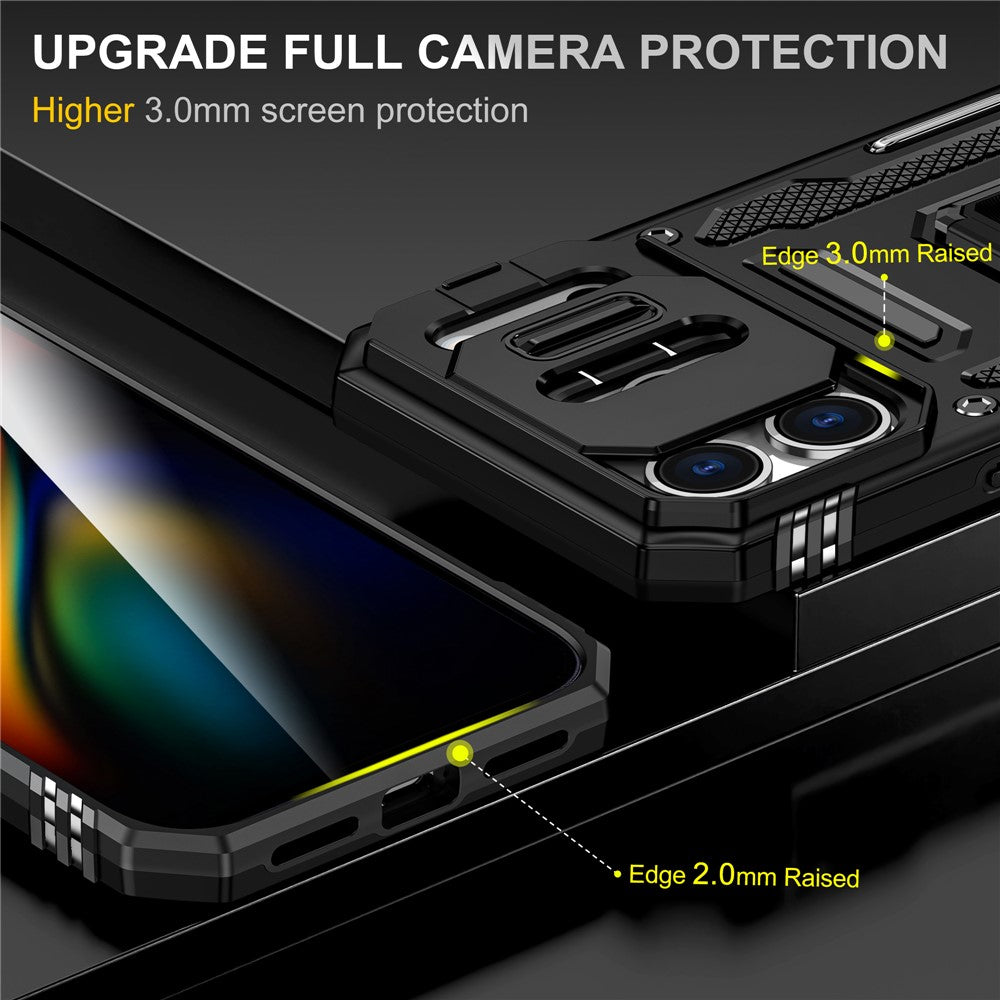 For iPhone 17 Pro Max Case Kickstand Slide Lens Lid PC + TPU Drop - Black