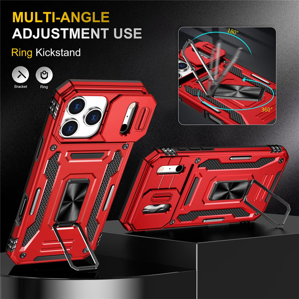 For iPhone 17 Pro Max Case Kickstand Slide Lens Lid PC + TPU Drop - Red