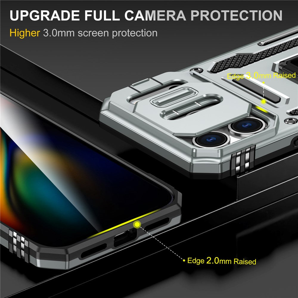 For iPhone 17 Pro Max Case Kickstand Slide Lens Lid PC + TPU Drop - Grey