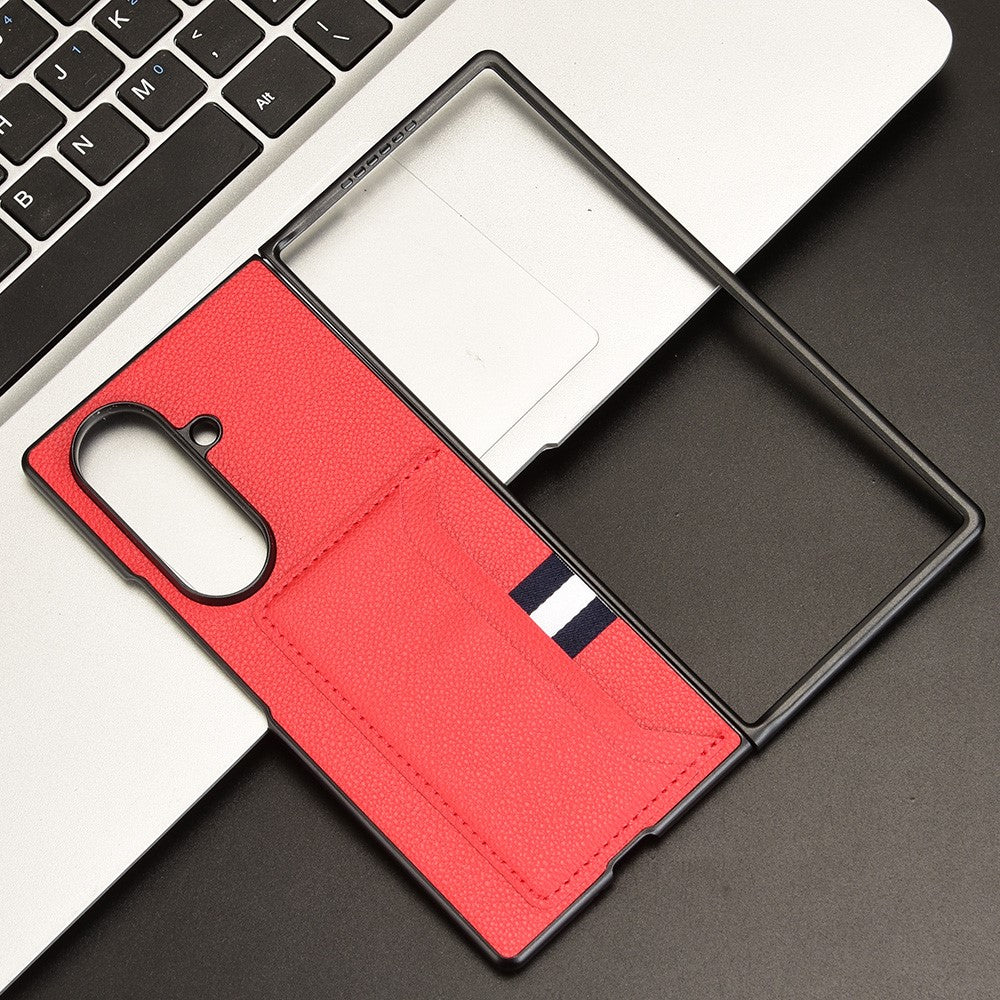 For Samsung Galaxy Z Fold7 5G Case Card Holder Litchi Texture Leather + PC Phone Cover - Red
