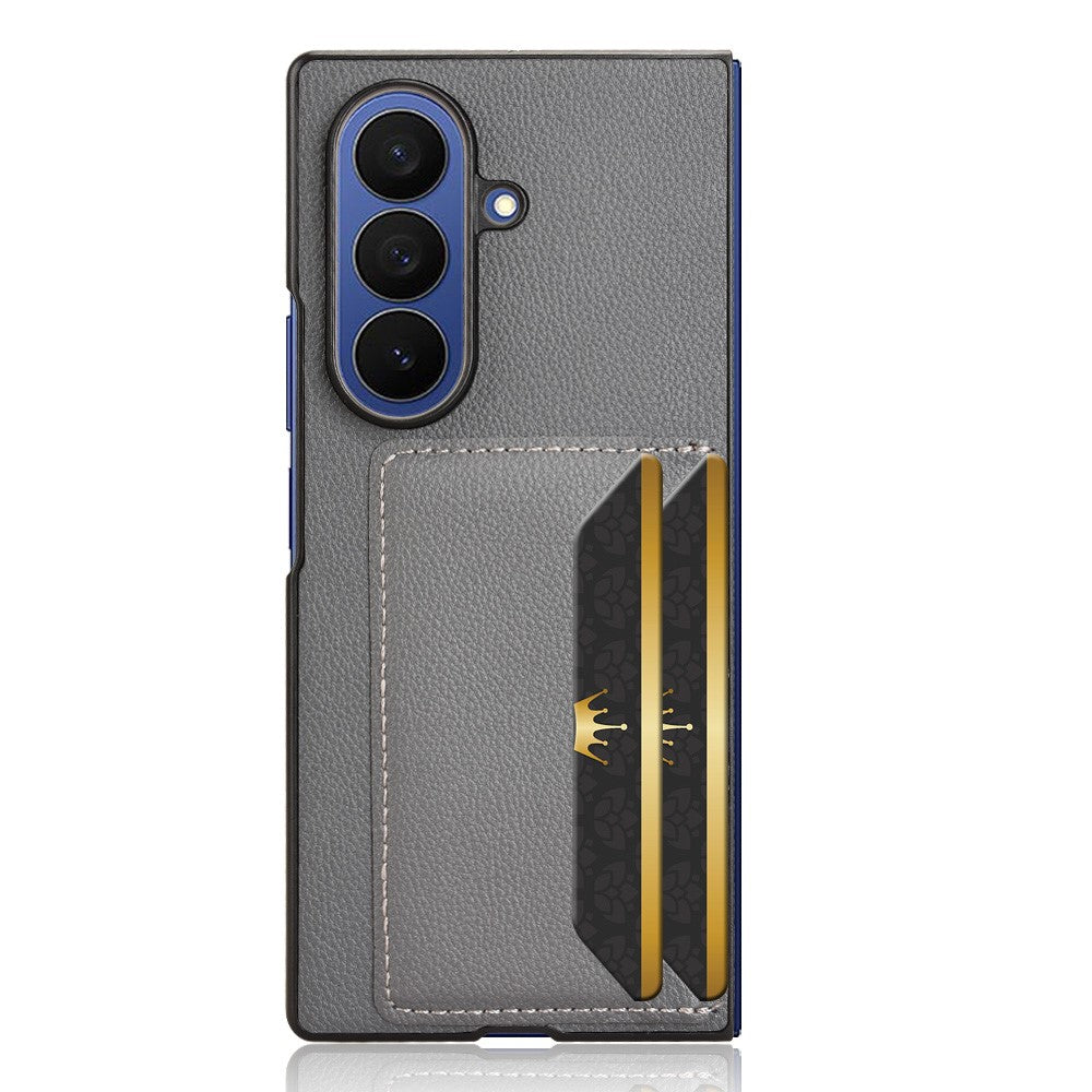 For Samsung Galaxy Z Fold7 5G Case Card Holder Litchi Texture Leather + PC Phone Cover - Grey