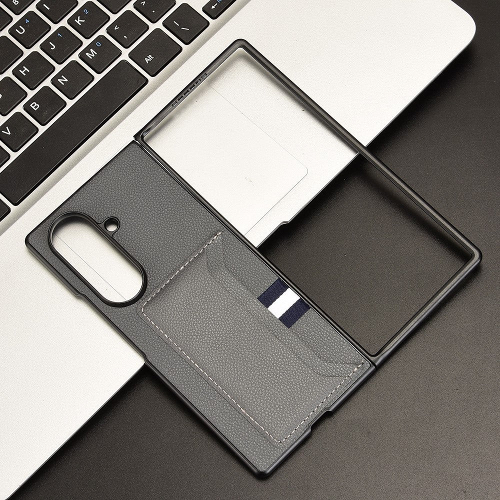 For Samsung Galaxy Z Fold7 5G Case Card Holder Litchi Texture Leather + PC Phone Cover - Grey