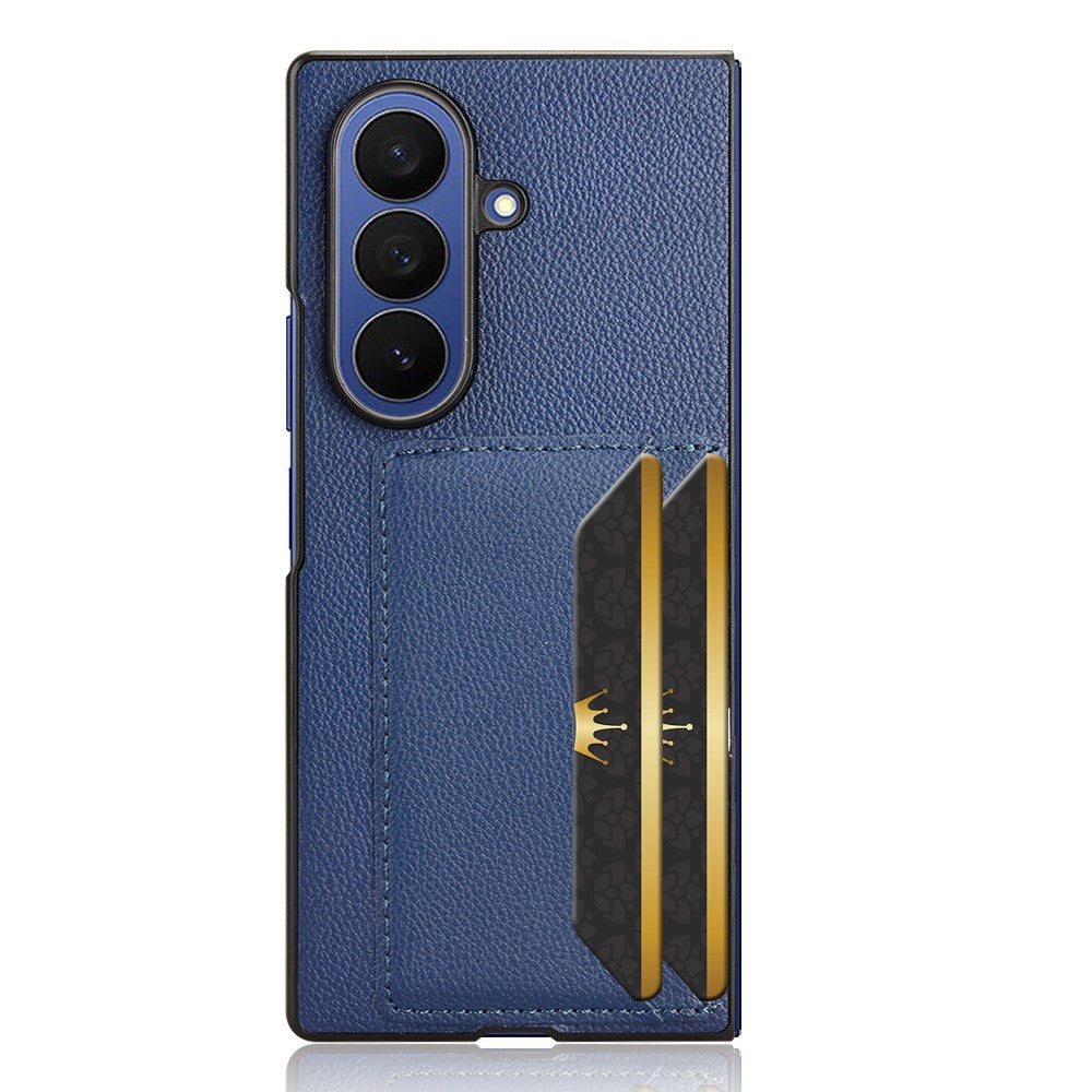 For Samsung Galaxy Z Fold7 5G Case Card Holder Litchi Texture Leather + PC Phone Cover - Blue