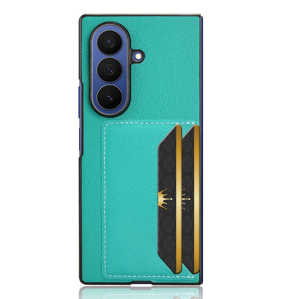 For Samsung Galaxy Z Fold7 5G Case Card Holder Litchi Texture Leather + PC Phone Cover - Green