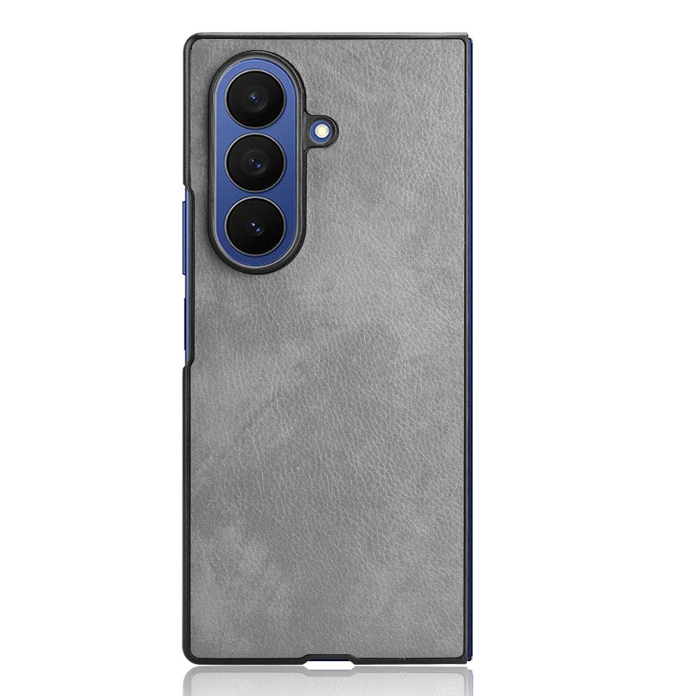 For Samsung Galaxy Z Fold7 5G Case Litchi Texture PU Leather + PC Phone Cover - Grey