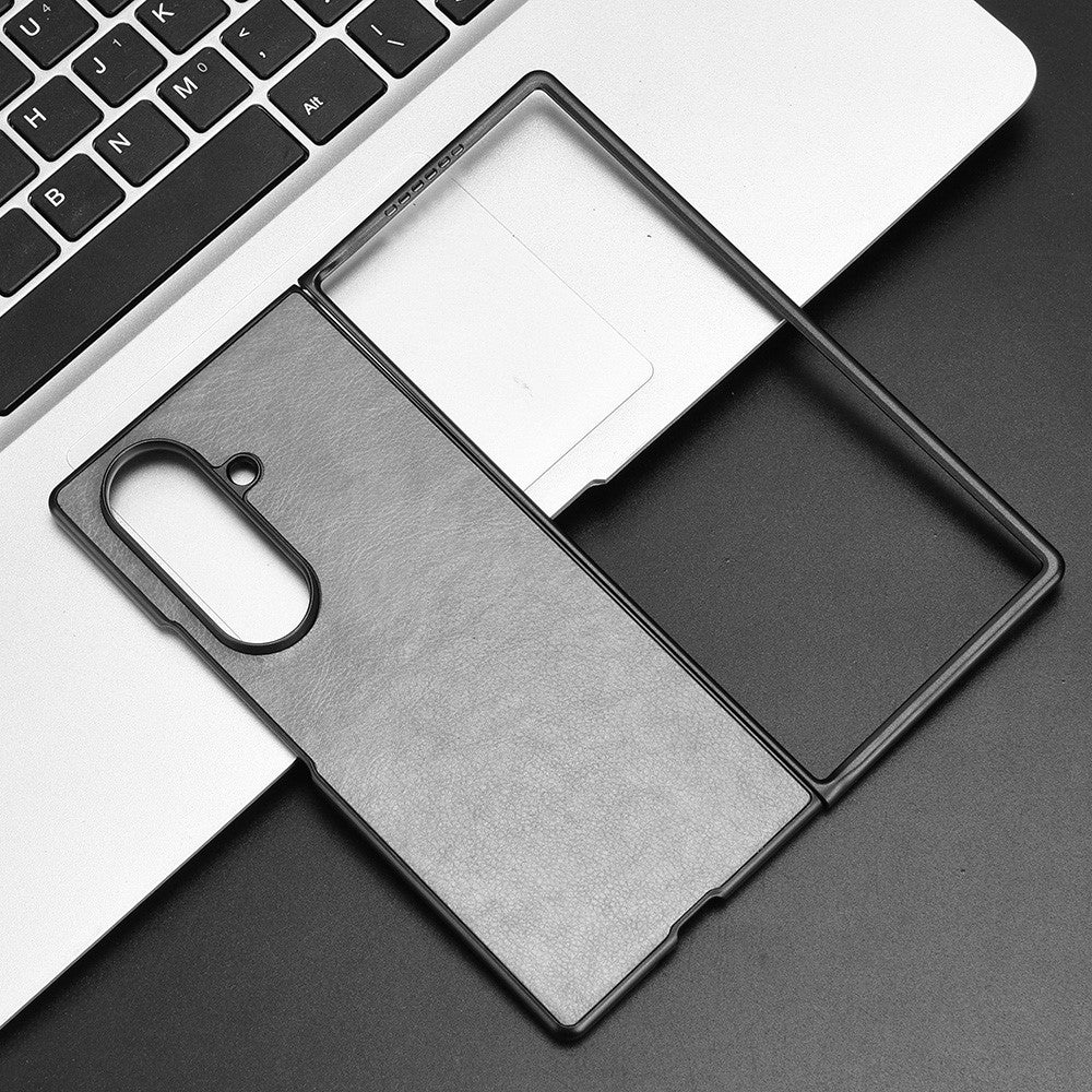 For Samsung Galaxy Z Fold7 5G Case Litchi Texture PU Leather + PC Phone Cover - Grey