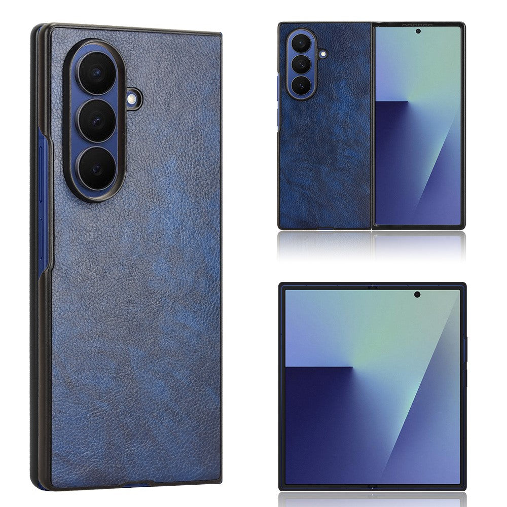 For Samsung Galaxy Z Fold7 5G Case Litchi Texture PU Leather + PC Phone Cover - Blue