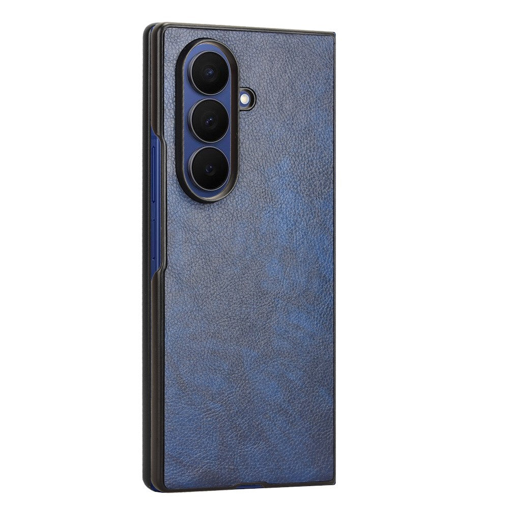 For Samsung Galaxy Z Fold7 5G Case Litchi Texture PU Leather + PC Phone Cover - Blue