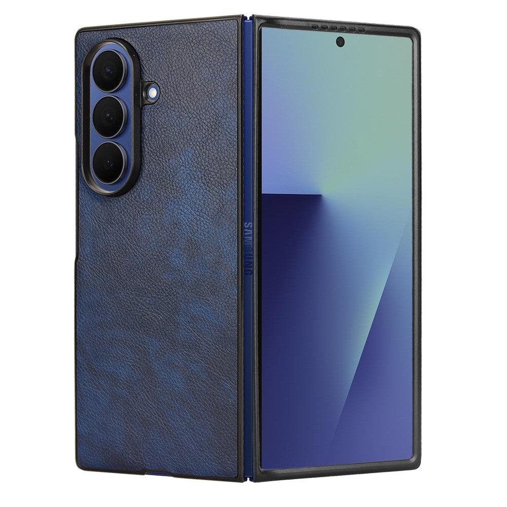 For Samsung Galaxy Z Fold7 5G Case Litchi Texture PU Leather + PC Phone Cover - Blue