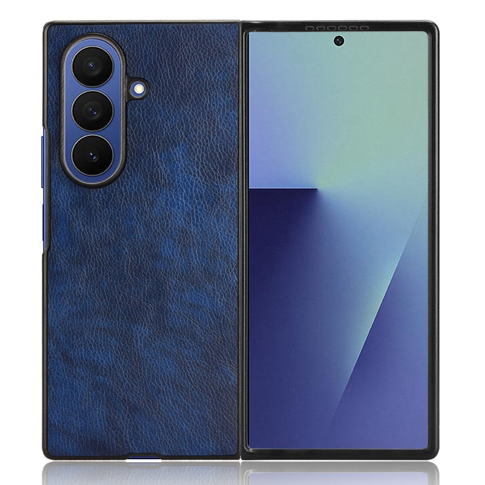 For Samsung Galaxy Z Fold7 5G Case Litchi Texture PU Leather + PC Phone Cover - Blue