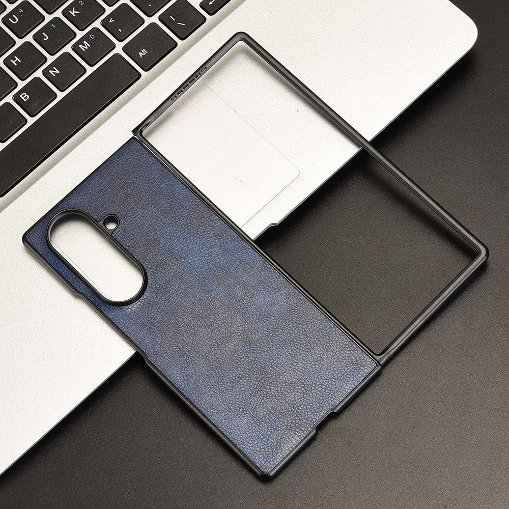 For Samsung Galaxy Z Fold7 5G Case Litchi Texture PU Leather + PC Phone Cover - Blue