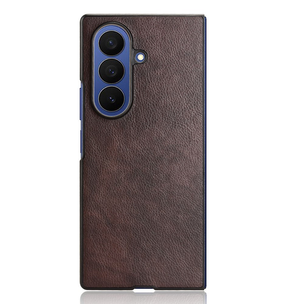 For Samsung Galaxy Z Fold7 5G Case Litchi Texture PU Leather + PC Phone Cover - Brown