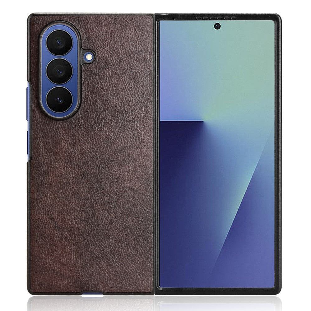 For Samsung Galaxy Z Fold7 5G Case Litchi Texture PU Leather + PC Phone Cover - Brown
