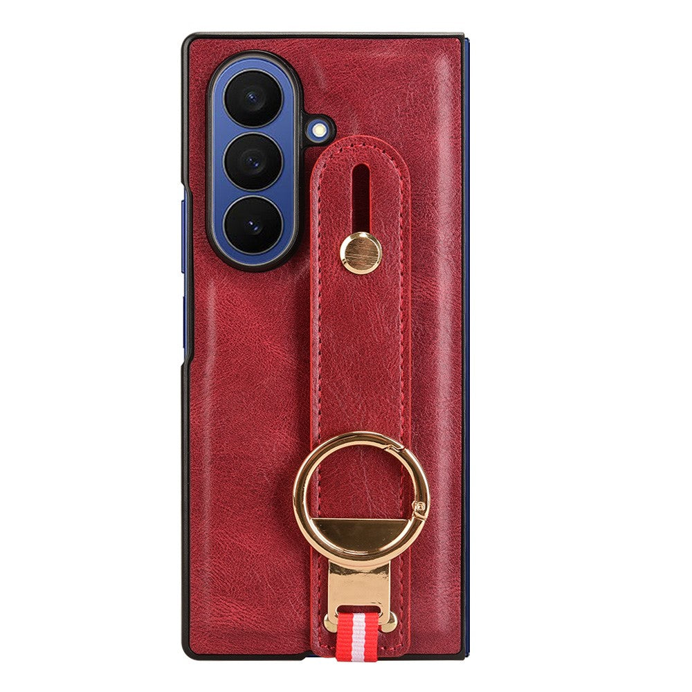 For Samsung Galaxy Z Fold7 5G Case Wristband Kickstand Leather + PC + TPU Phone Cover with Bottle Opener - Red