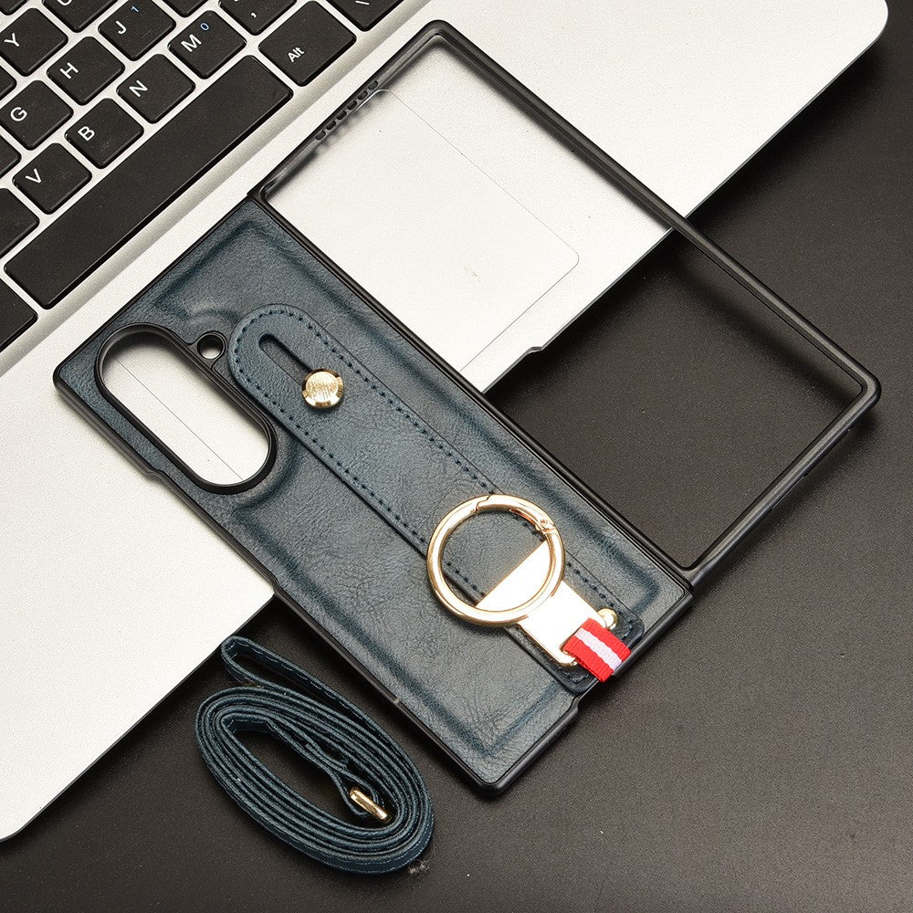 For Samsung Galaxy Z Fold7 5G Case Wristband Kickstand Leather + PC + TPU Phone Cover with Bottle Opener - Blue