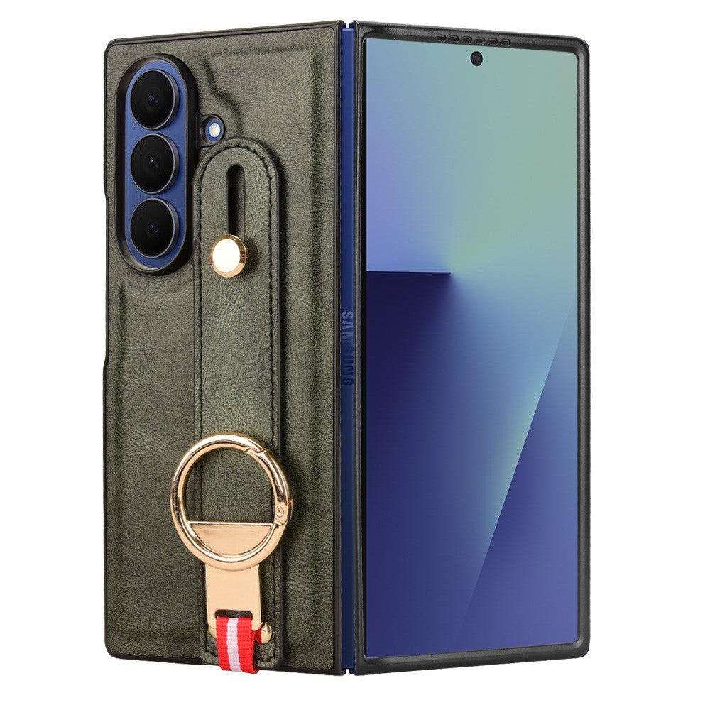 For Samsung Galaxy Z Fold7 5G Case Wristband Kickstand Leather + PC + TPU Phone Cover with Bottle Opener - Green