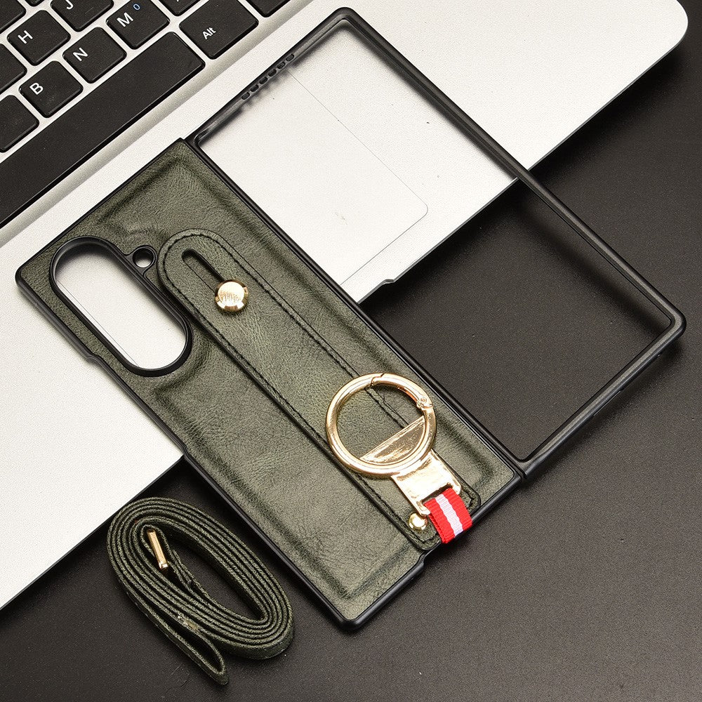For Samsung Galaxy Z Fold7 5G Case Wristband Kickstand Leather + PC + TPU Phone Cover with Bottle Opener - Green