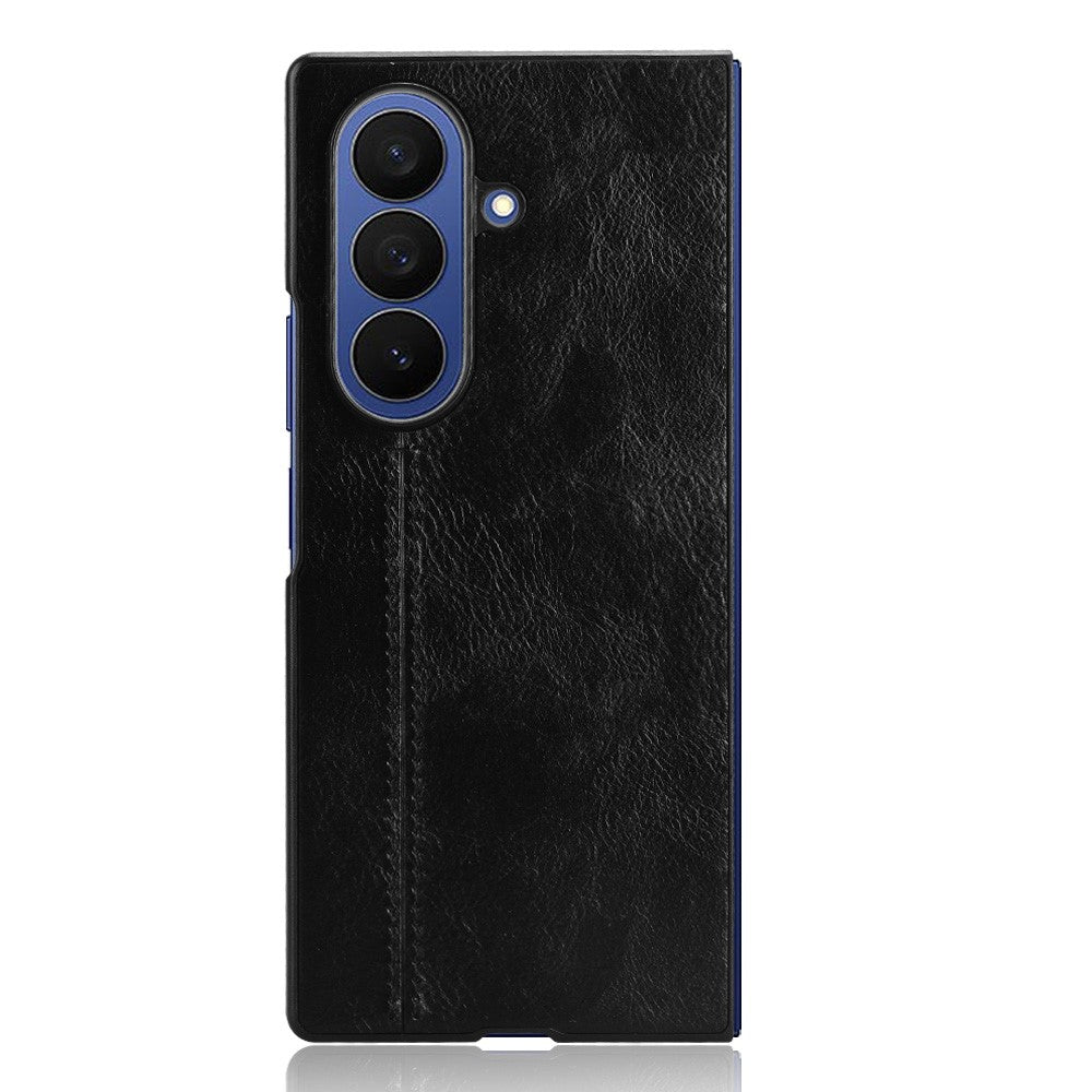 For Samsung Galaxy Z Fold7 5G Case Stitching Line PU Leather Coated PC Phone Cover - Black