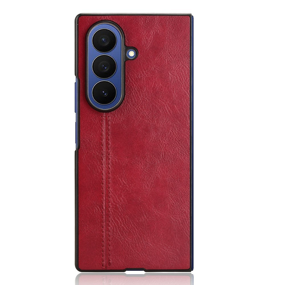 For Samsung Galaxy Z Fold7 5G Case Stitching Line PU Leather Coated PC Phone Cover - Red