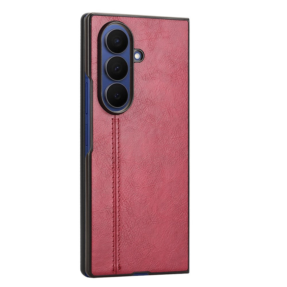 For Samsung Galaxy Z Fold7 5G Case Stitching Line PU Leather Coated PC Phone Cover - Red