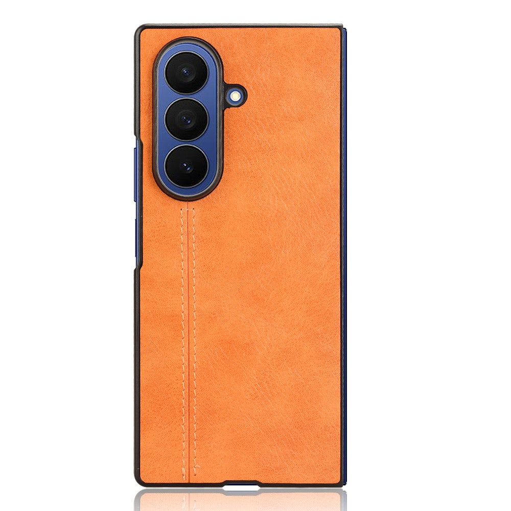 For Samsung Galaxy Z Fold7 5G Case Stitching Line PU Leather Coated PC Phone Cover - Orange