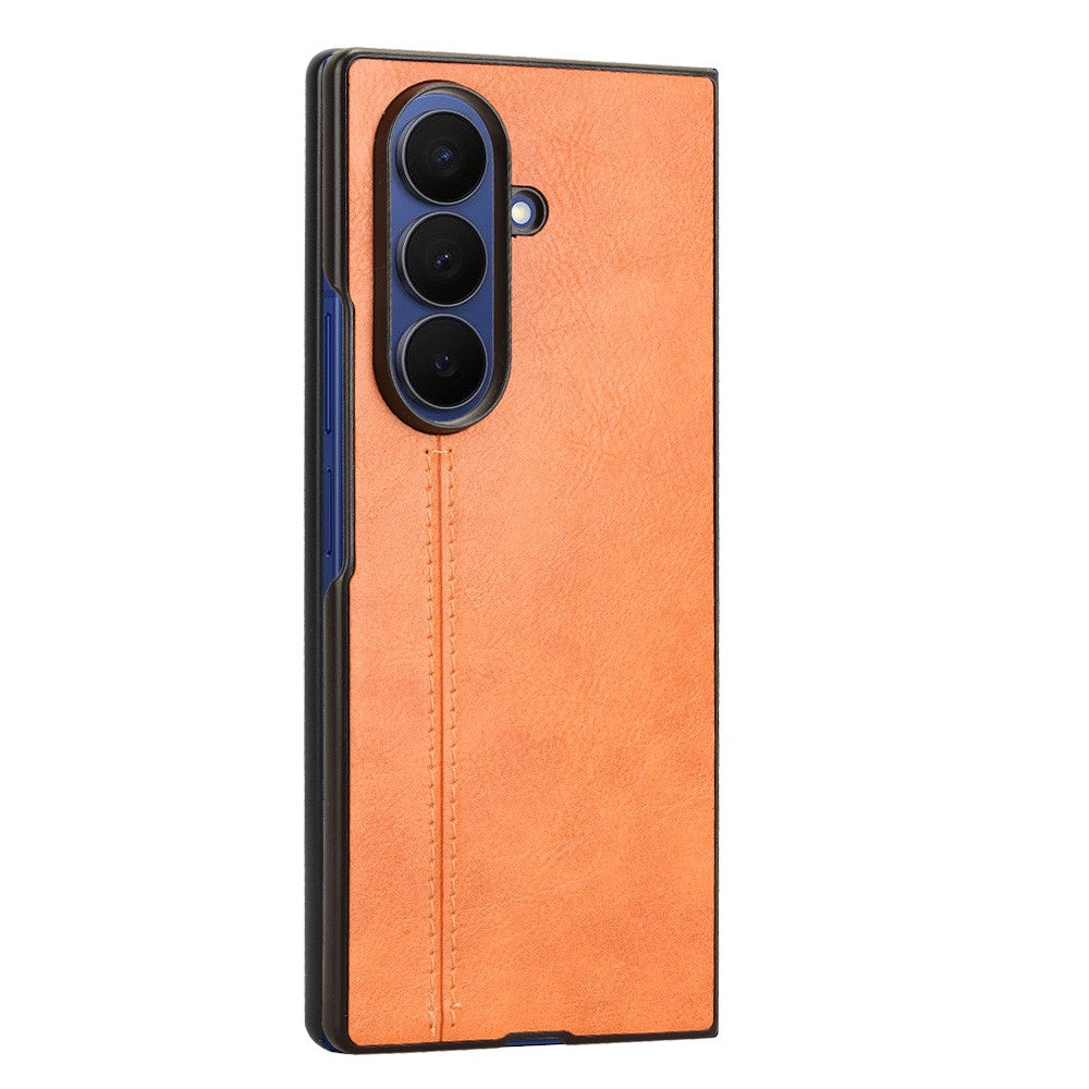 For Samsung Galaxy Z Fold7 5G Case Stitching Line PU Leather Coated PC Phone Cover - Orange