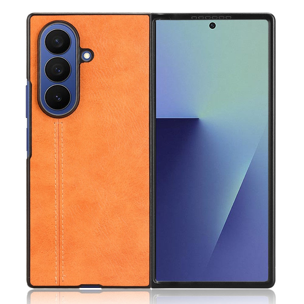 For Samsung Galaxy Z Fold7 5G Case Stitching Line PU Leather Coated PC Phone Cover - Orange