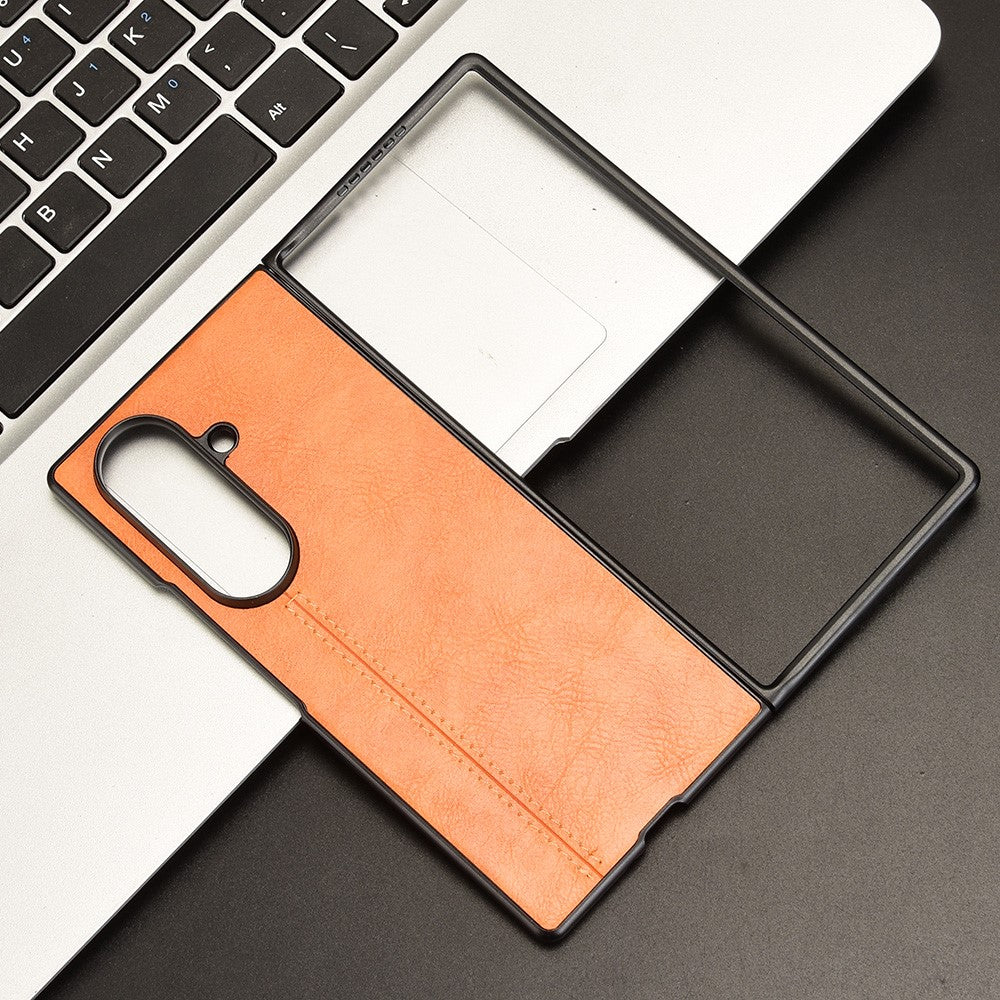 For Samsung Galaxy Z Fold7 5G Case Stitching Line PU Leather Coated PC Phone Cover - Orange