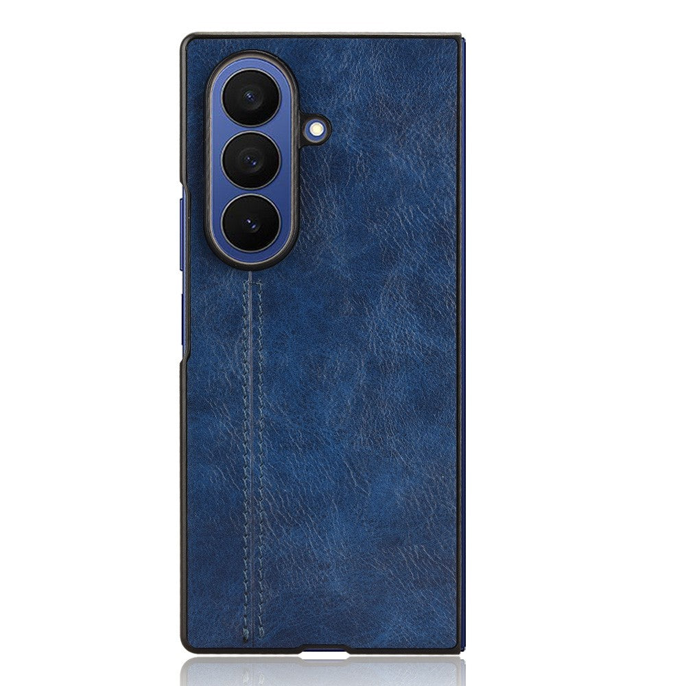 For Samsung Galaxy Z Fold7 5G Case Stitching Line PU Leather Coated PC Phone Cover - Blue