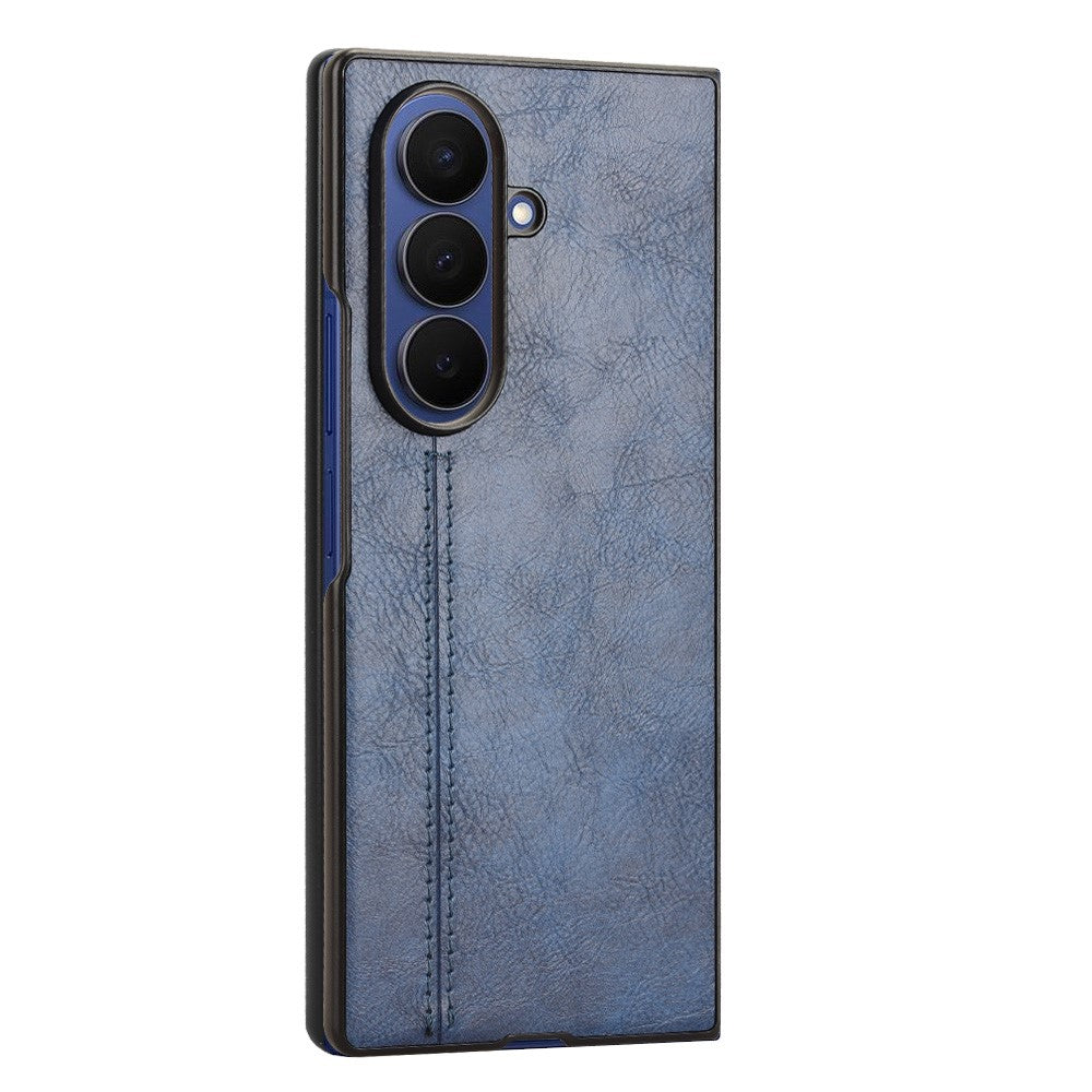 For Samsung Galaxy Z Fold7 5G Case Stitching Line PU Leather Coated PC Phone Cover - Blue