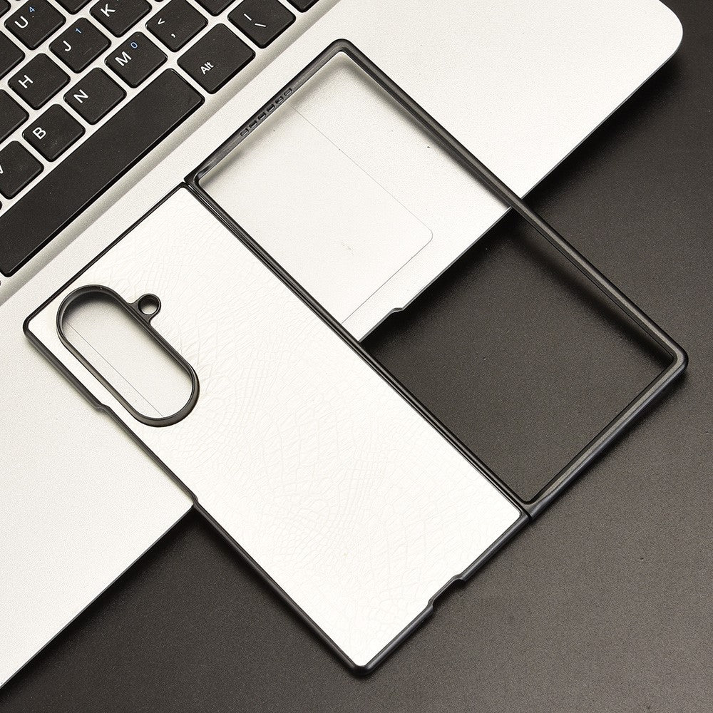 For Samsung Galaxy Z Fold7 5G Case Crocodile Texture Leather Coated Hard PC Phone Cover - White
